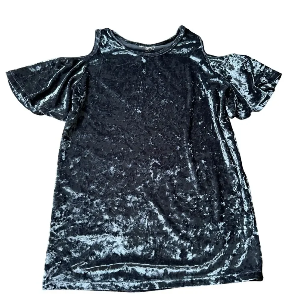 Flowers By Zoe Blue Velour Cold Shoulder Top - Girls XL